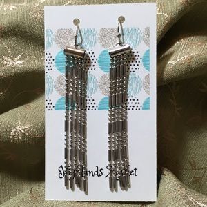 Silver Tone Metal Bead Dangle Earrings